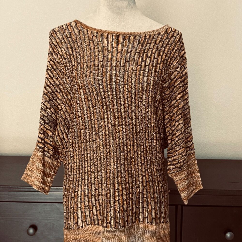 John Paul Richard Sweater XL Brown Textured Knit Metallic Boho Dolman Sleeve